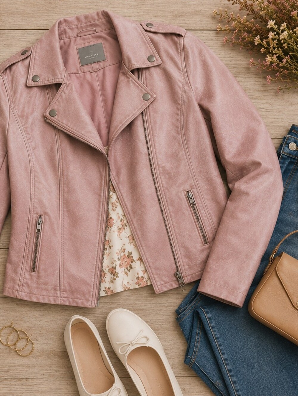 Maurices Women's Dusty Pink Faux Leather Moto Jacket Size Large